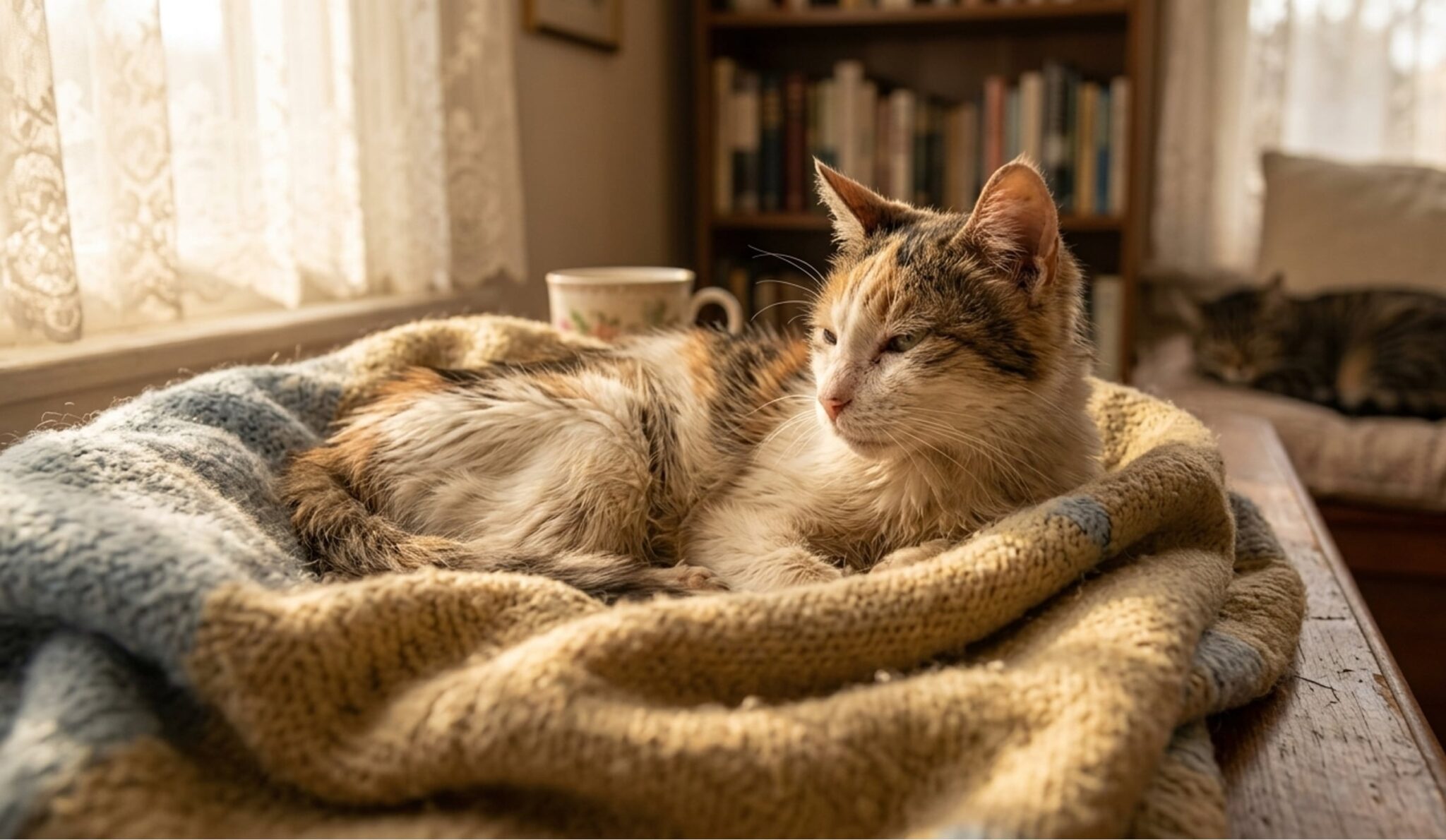 cat resting on blanket